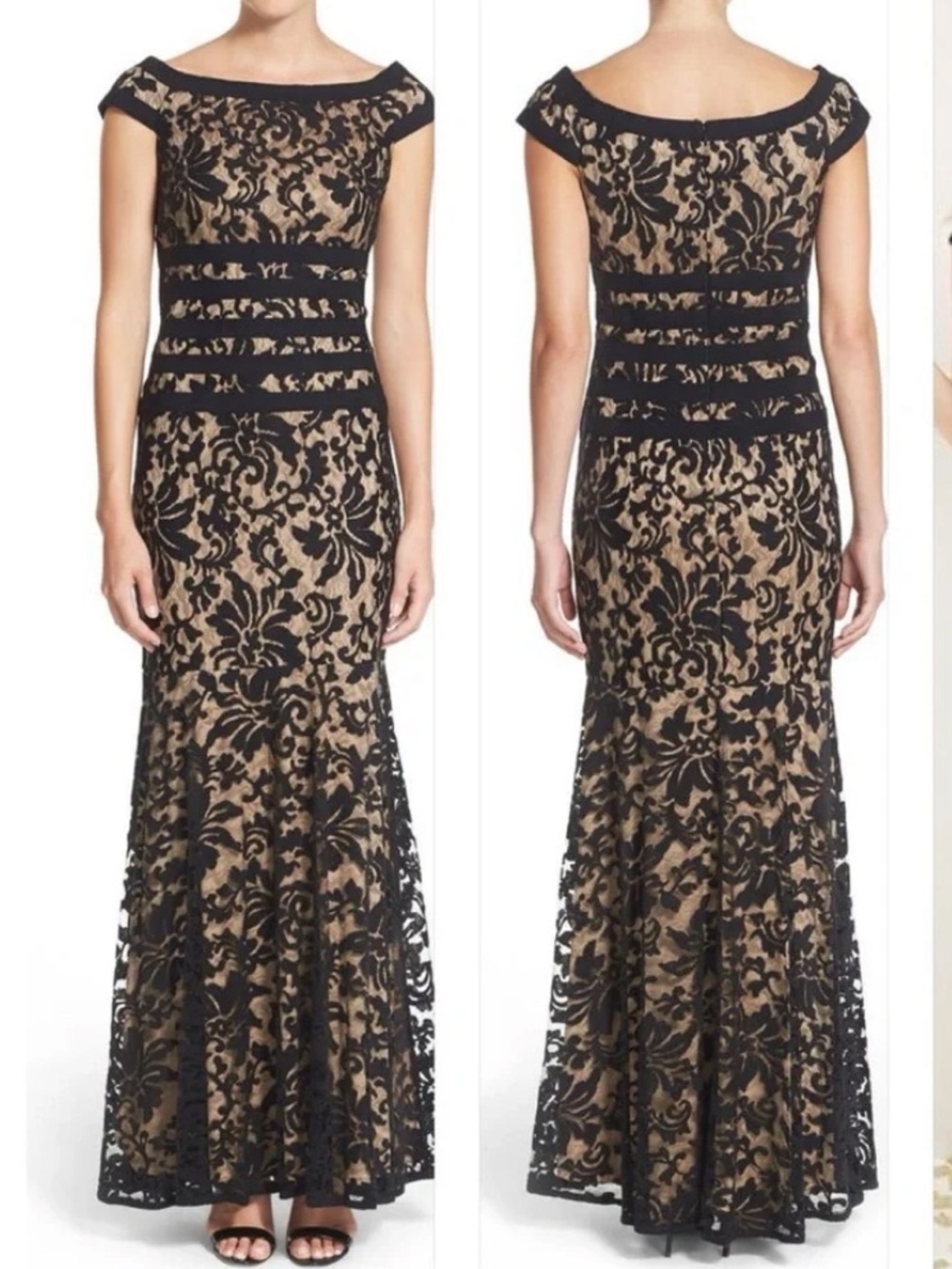 Tadashi Shoji Black Textured Lace Mermaid Gown size 14
